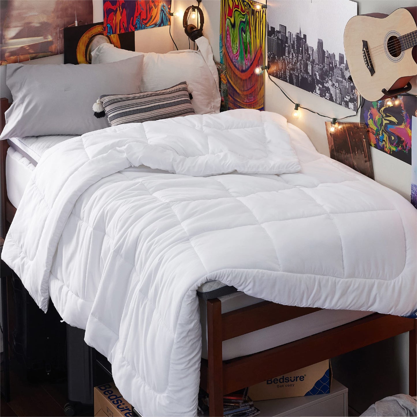 Bedsure Twin XL Comforter Duvet Insert Dorm Bedding - White Extra Long Twin Comforter, Quilted All Season Duvet with Corner Tabs