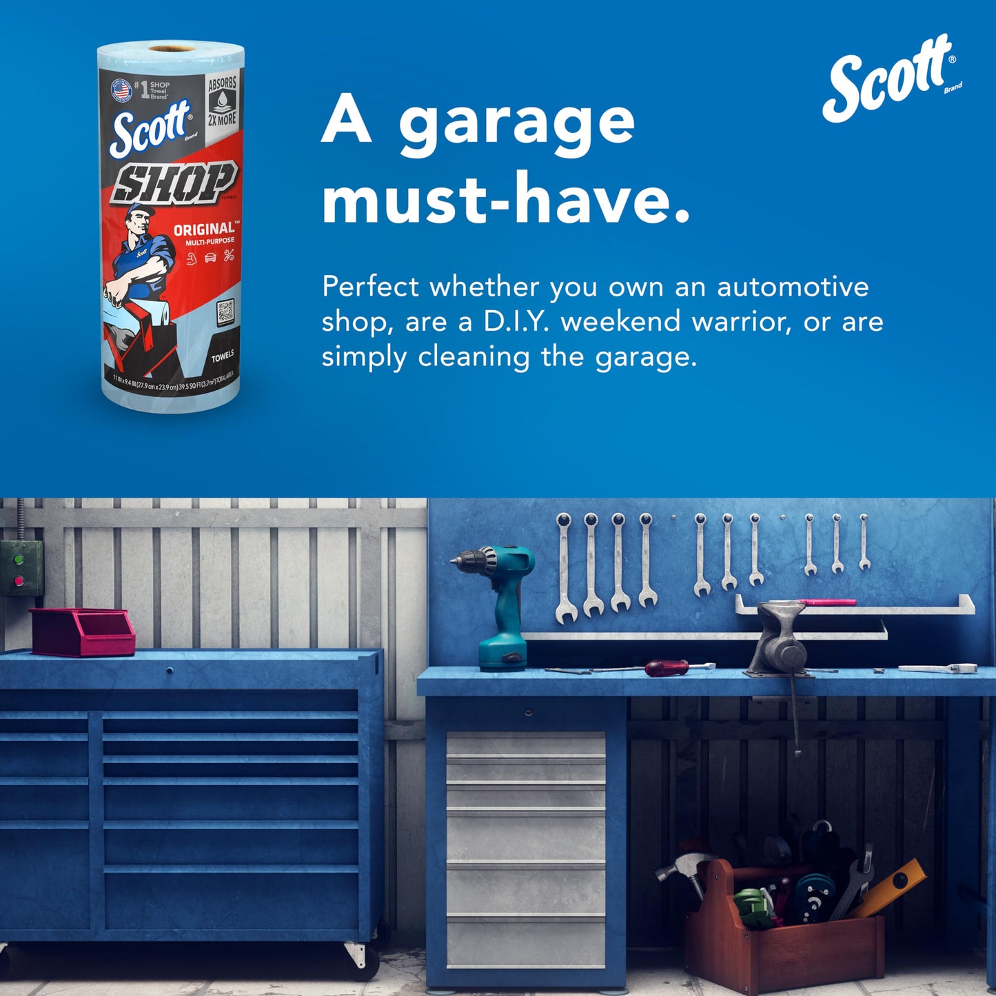 Scott® Shop Towels Original™ (55990), Blue Shop Towels, Big Rolls, 4 Packs of 6 Rolls, 11"x9.4" sheets, (60 Towels/Roll, 24 Rolls/Case, 1,440 Towels/Case)