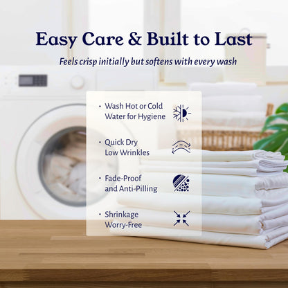 California Design Den 100% Organic Cotton Fitted Sheet Queen Size Only - Percale Queen Deep Pocket Fitted Sheet, Lightweight, Snug-Fit, Crisp, Durable - White