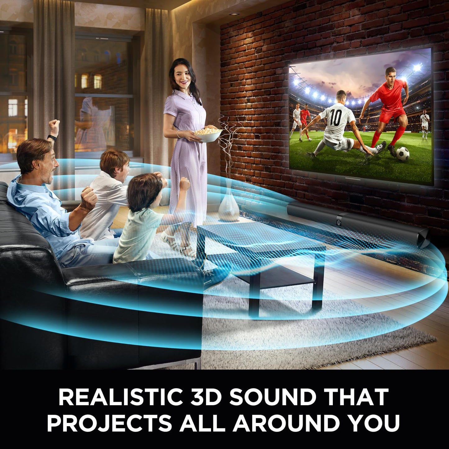 Assistrust Sound Bar for Smart TV, 60W Soundbar with Bluetooth/ARC/Opt/AUX Connect, Auto Volume Boost, 3 Equalizer Modes, 2 in 1 Detachable Soundbar for TV/PC/Gaming/Projectors