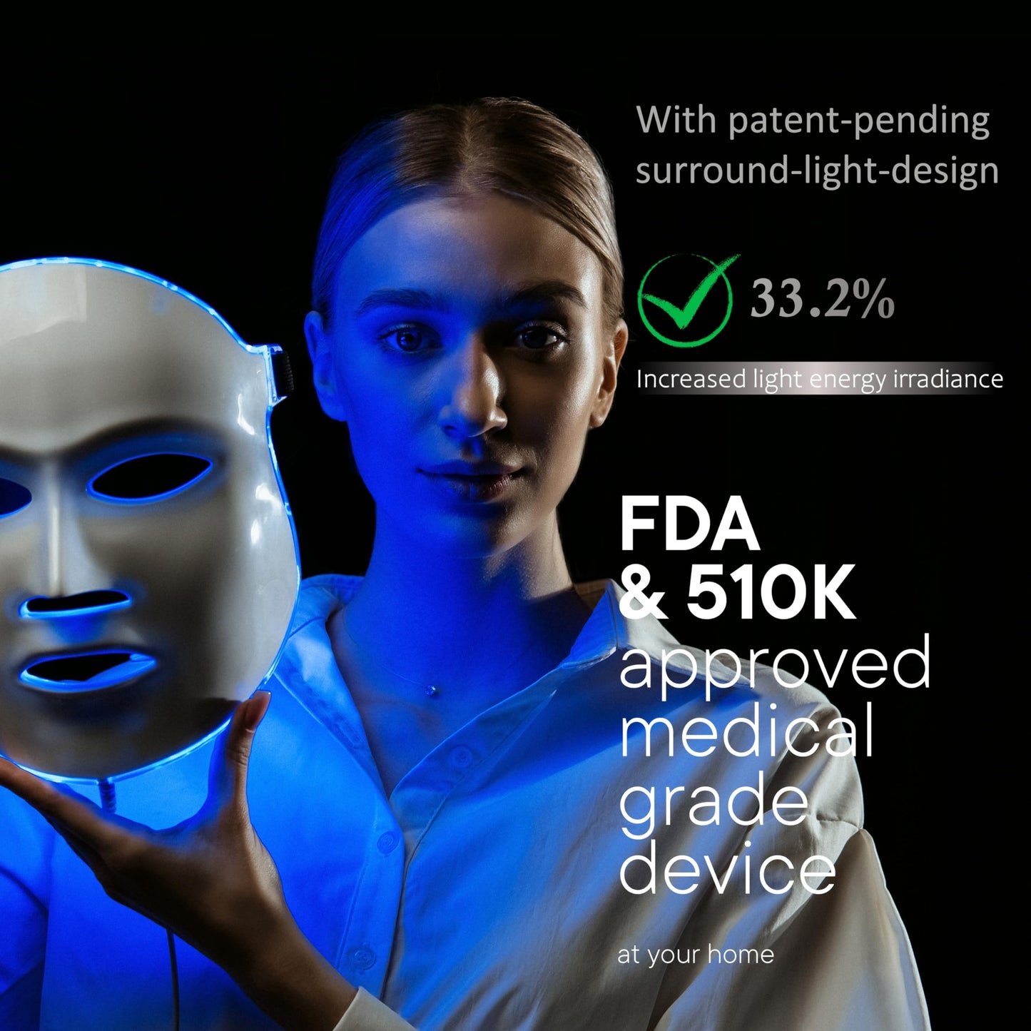 Aphrona® | Moonlight 3 color LED Facial Mask Skin Care Mask, LED Light Therapy Red Blue light for Acne Removal Wrinkle Reduction
