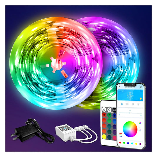 DAYBETTER LED Strip Lights 130ft (2 Rolls of 65.6ft) Color Changing Lights Strip for Bedroom, Desk, Indoor Room Bedroom Brithday Gifts RGB Decor with Remote and 24V Power Supply