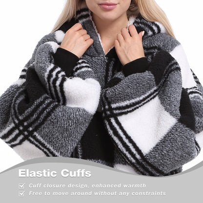 Catalonia Plaid Oversized Wearable Blanket Hoodie Sweatshirt, Comfortable Sherpa Lounging Pullover for Adults Men Women Wife Girlfriend, Gift for Her