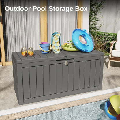 EAST OAK Outdoor Storage Box, 90 Gallon Deck Box, Waterproof Resin Storage Bin for Patio Cushions, Gardening Tools, Lockable, UV Resistant, Grey