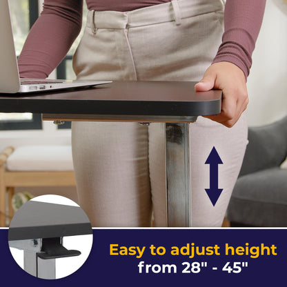 Drive Medical 13067 Non Tilt Top Overbed Table with Wheels and Secure Height Adjustment,Tray Table for Hospital or Home Use, Bedside Rolling Overbed Table, Silver Vein