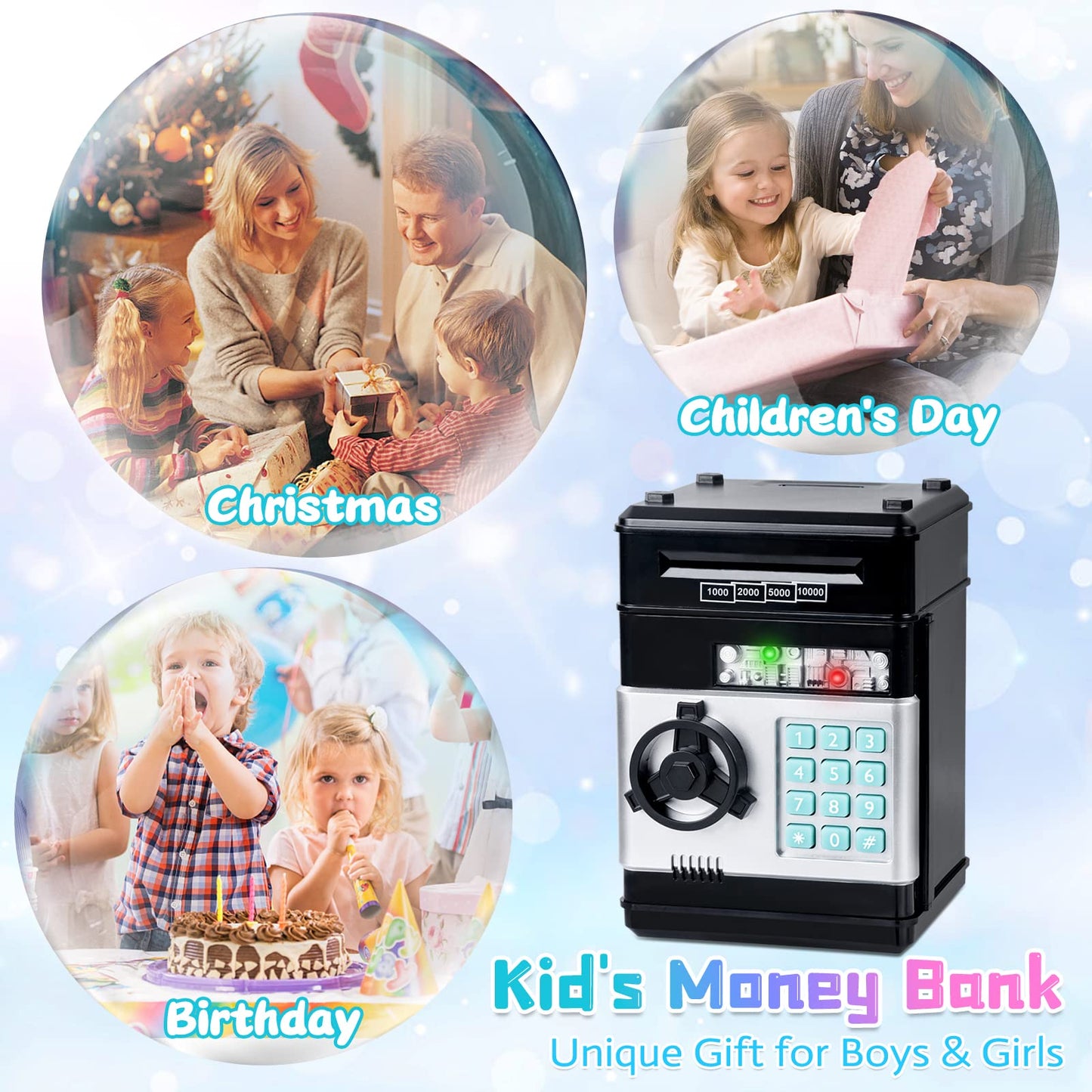 Refasy Kids Toys for Boys Girls Age 3-5,Electronic Piggy Banks for Kids Money Savings Box Toys Mini ATM Coin Bank for Children Best Birthday Xmas Gifts Cash Coin Can for Kid 8-12 Year Old Black