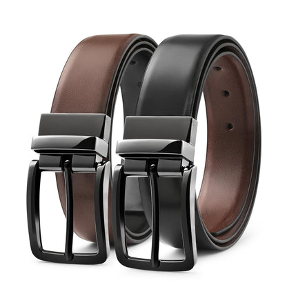MILORDE Men’s Reversible Leather Belt for Casual Golf Dress Pants Shirts, Double Style - 2 Sides (Black/Brown - M901-38)