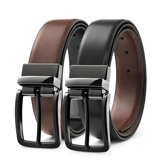 MILORDE Men’s Reversible Leather Belt for Casual Golf Dress Pants Shirts, Double Style - 2 Sides (Black/Brown - M901-36)