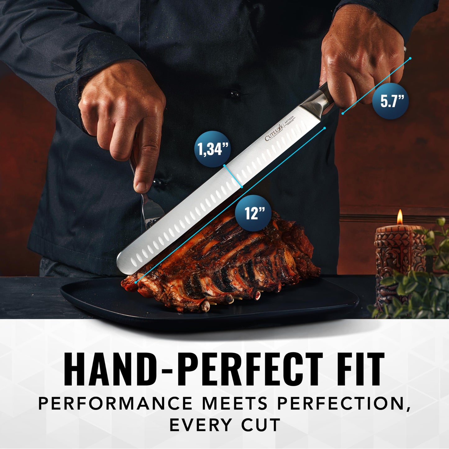 Cutluxe Brisket Knife – 12" Carving & Slicing Knife for Meat & BBQ – Razor Sharp German Steel, Sheath Included, Ergonomic Full Tang Handle Design, Grilling Gifts for Men – Artisan Series