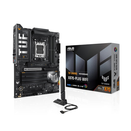 ASUS TUF Gaming X870-PLUS WiFi AMD AM5 X870 ATX Motherboard, 16+2+1, 80A SPS Power Stages, DDR5, PCIe 5.0 Ready, Four M.2 Slots, Wi-Fi 7, 2.5Gb LAN, HDMI, USB4® 40Gbps, SATA 6 Gbps, USB 20Gbps Type-C