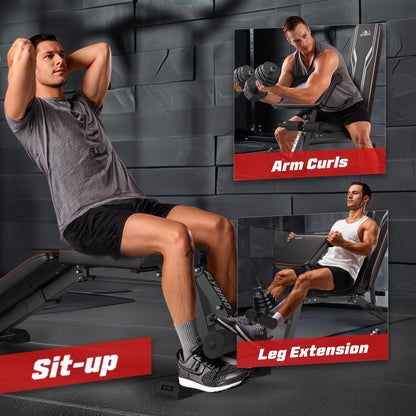 FLYBIRD 3 in 1 Adjustable Weight Bench with Leg Extension & Preacher Curl Pad for Full Body Workout, 800LBS Foldable Exercise Bench at Home Gym, Portable Lifting Incline Decline Flat Strength Training