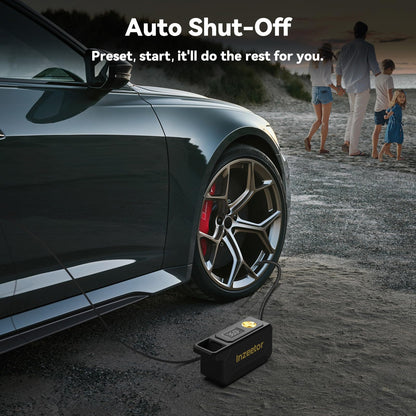 Inzeetor 150 PSI Tire Inflator Portable Air Compressor, 12V DC Auto Shutoff Air Pump with Digital Pressure Gauge and Emergency LED Light for Car Tires, Bicycle & Balloons, Black