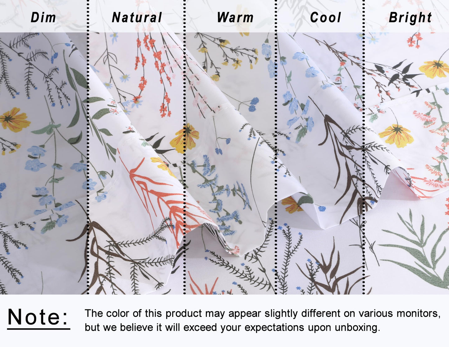 RUVANTI 100% Cotton Sheets – Queen Size Percale Bedding, Cooling & Breathable Floral Design, Durable with a Crisp, Soft & Comfortable Feel, 16" Deep Pocket, 4-Piece Set, Aroma