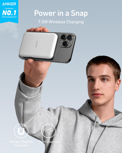 Anker 621 Magnetic Portable Charger (MagGo), 5,000mAh Wireless Power Bank with USB-C Cable, Magsafe-Compatible Battery Pack for iPhone 16 /15/14/13/12 Series