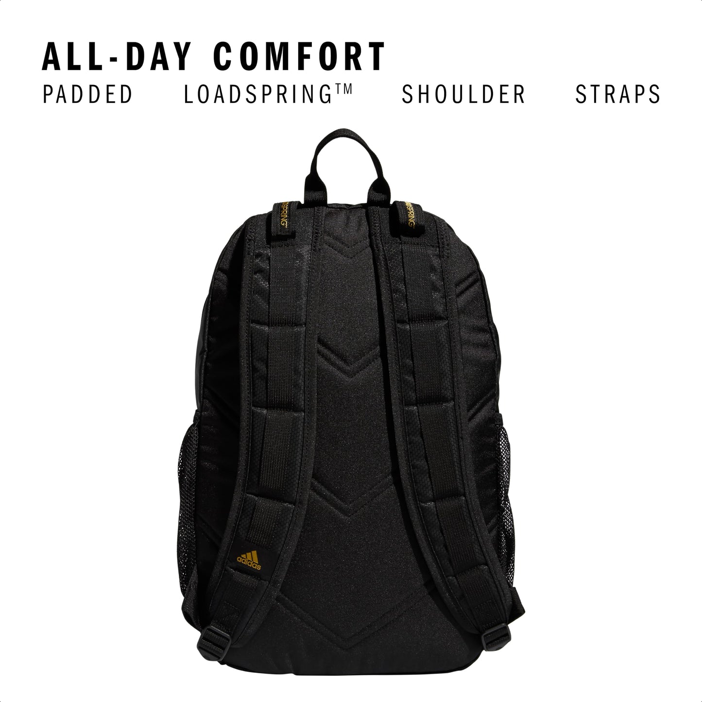 adidas Excel Backpack for Men & Women – Durable Large Athletic Laptop Bag, Black/Gold Metallic, One Size