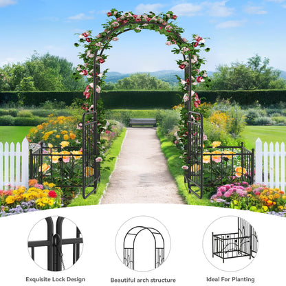 YITAHOME 87" H Metal Garden Arbor with Gate & Planter Boxes, Black Archway for Weddings Ceremonies, Garden Arch Outdoor for Roses & Climbing Plants on Patio, Lawn & Backyard