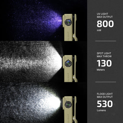 OLIGHT Oclip Ultra EDC Flashlight Clip-on Light, 530 Lumens Rechargeable with Type-C Charging, Combines Floodlight, Spotlight and UV, Triple Magnetic Lights for Inspection and Work (Olive Green)