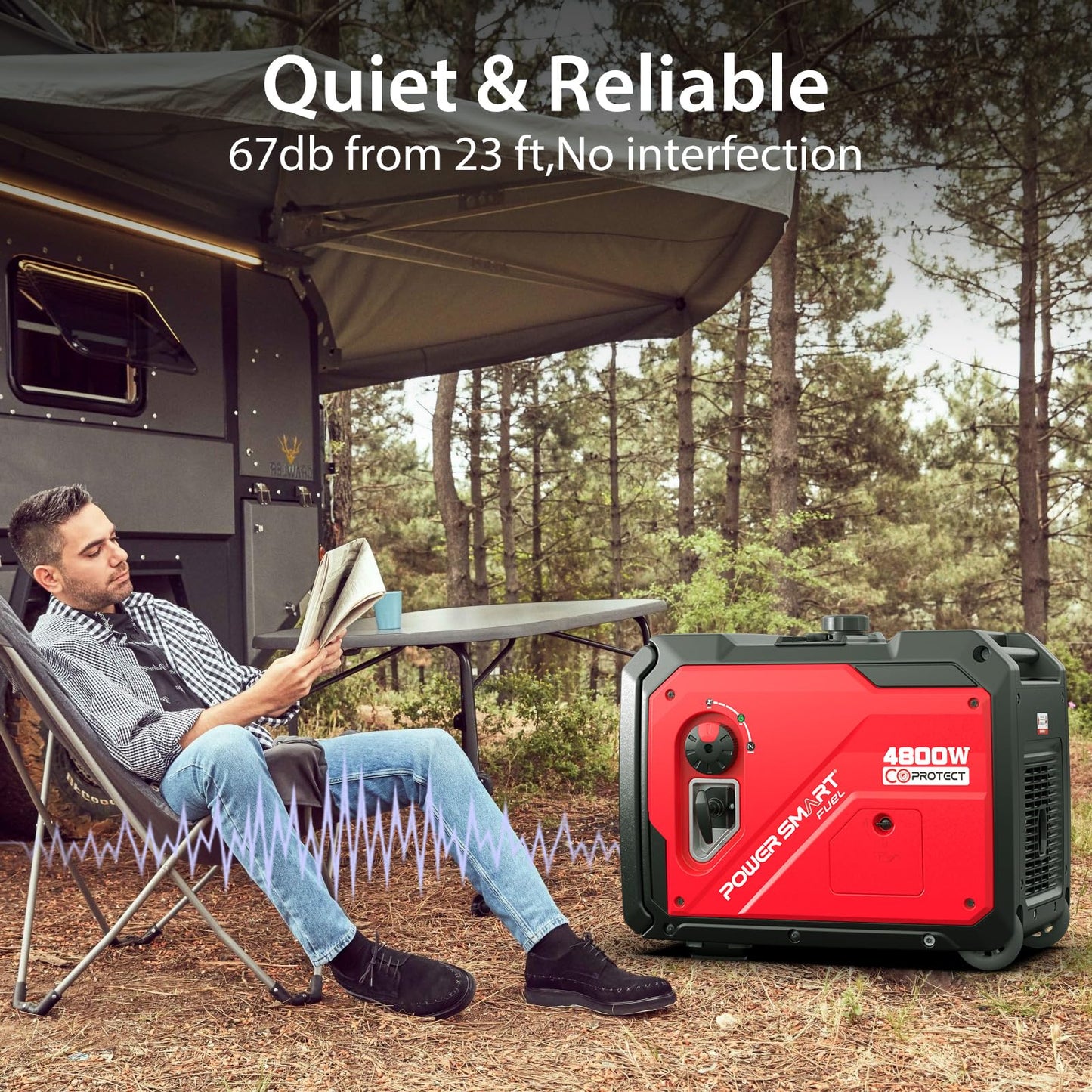 PowerSmart 4800-Watt Portable Inverter Generator with Wheels Handle Kit, CO Sensor, Quiet, RV-Ready, HB5046C