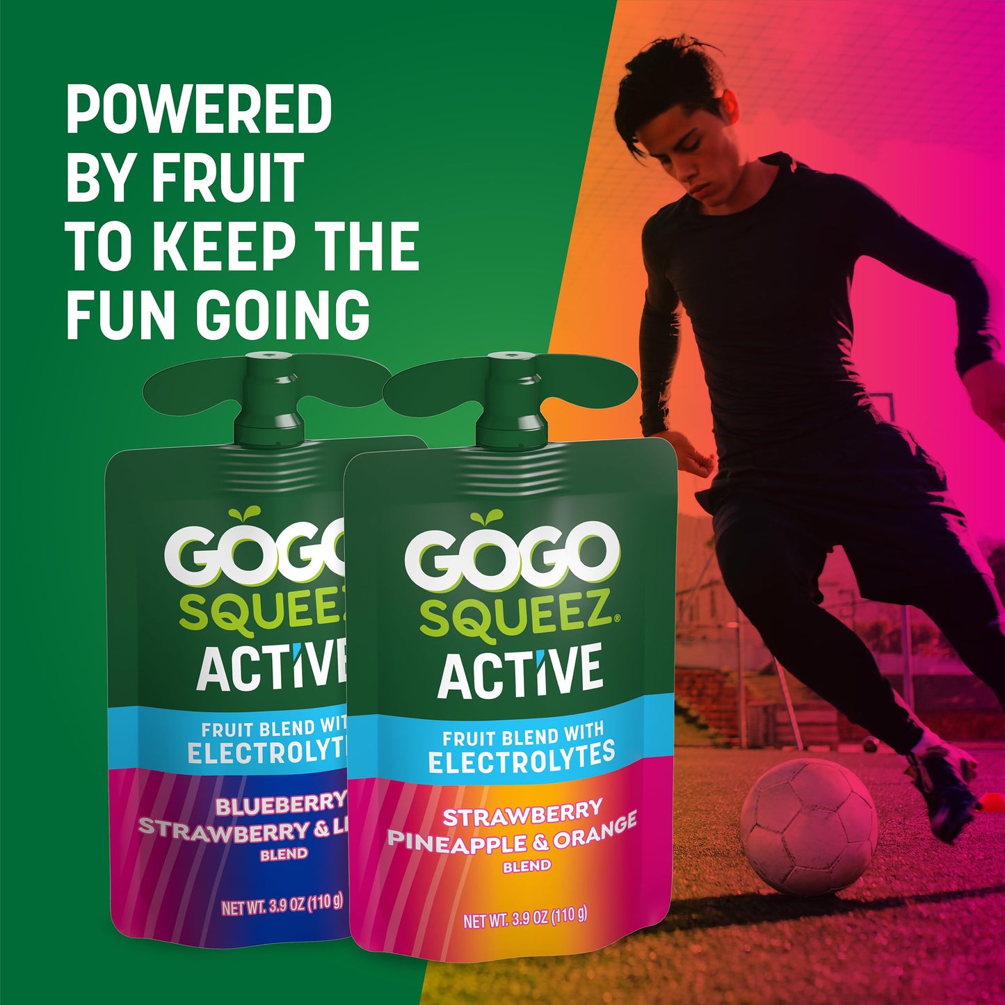 GoGo squeeZ Active Fruit Blend with Electrolytes | 18-Count Variety Pack | Blueberry Strawberry Lemon & Strawberry Pineapple Orange | Made with Real Fruit and Antioxidants Vitamin A, Vitamin E, & Vitamin C