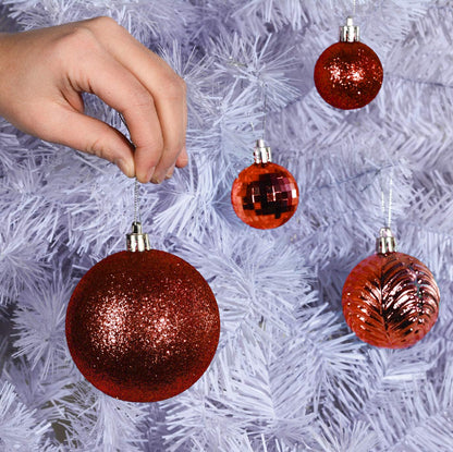 Prextex 36pc Shatterproof Christmas Ball Ornaments - Red, 6 Styles in 3 Sizes, with Hanging Loops for Tree, Wreath, Party Decor