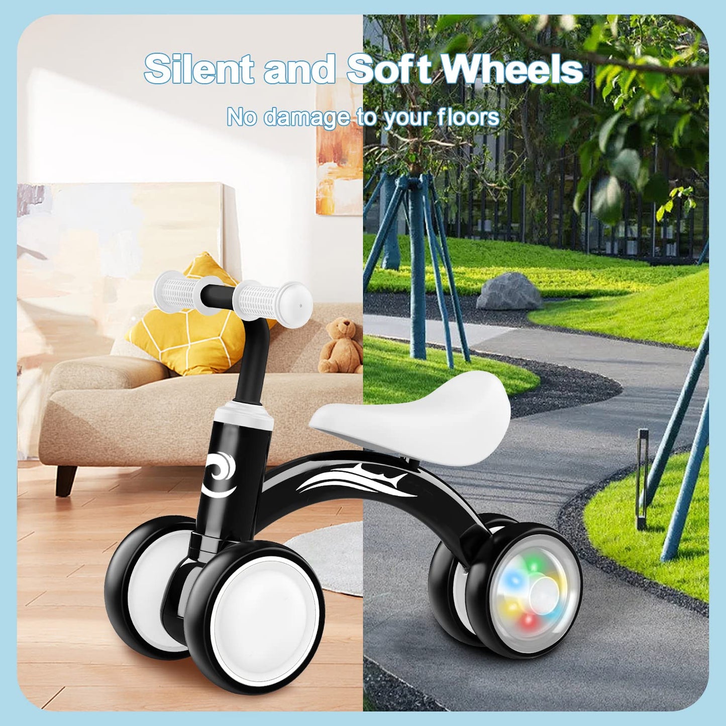 Colorful Lighting Baby Balance Bike Toys for 1-2 Year Old Boy Gifts, 10-36 Month Toddler Balance Bike, No Pedal 4 Silence Wheels&Soft Seat First Riding on Toys, One Year Old Boy Birthday Gifts.