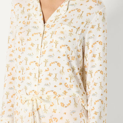 Amazon Essentials x Sofia Grainge Women's Stretch Modal Long-Sleeve and Full-Length Bottom Pajama Set, Ivory Squirrel Picnic, Medium