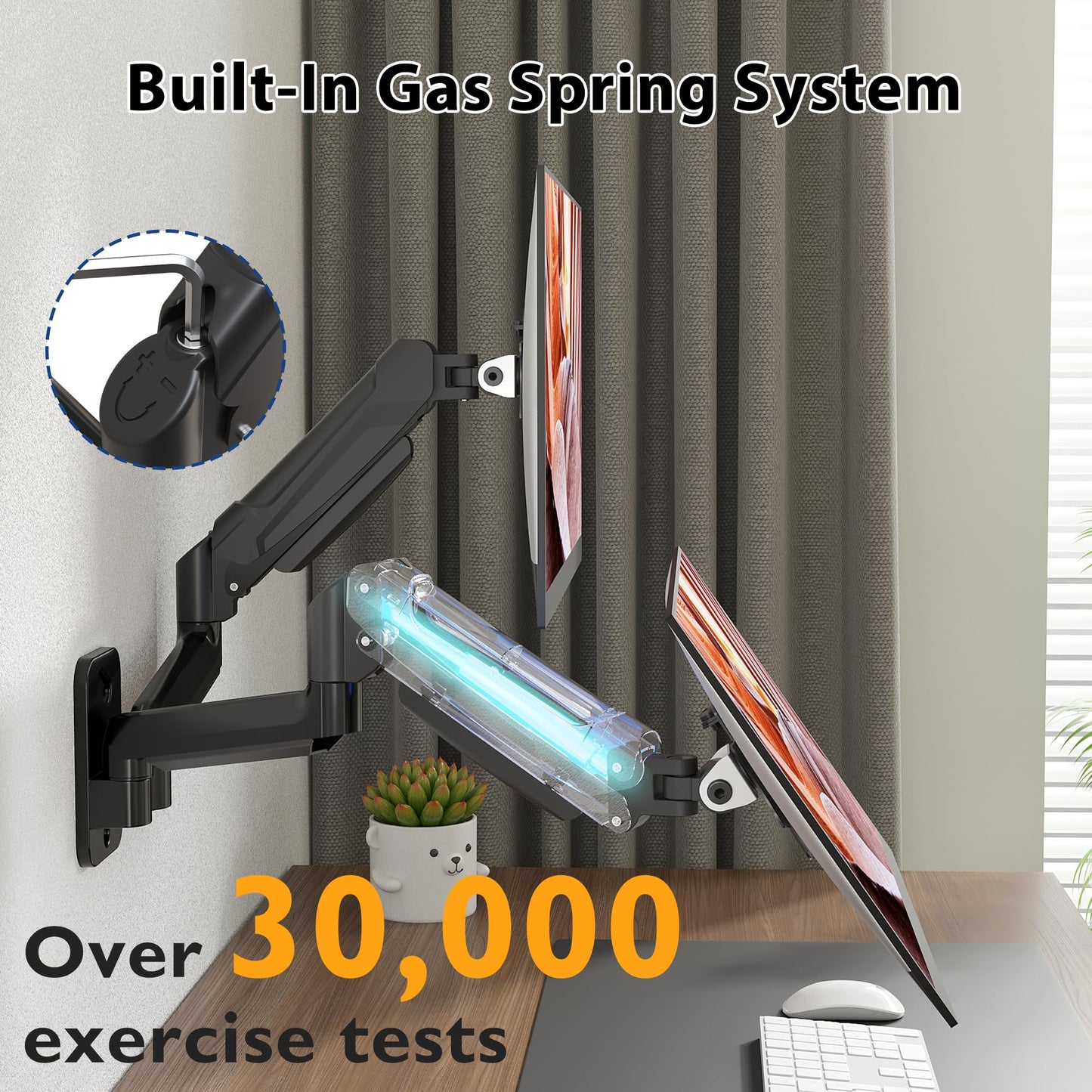 BONTEC Dual Monitor Wall Mount for 13-32 Inch Screens, Height Adjustable Gas Spring Arm with Tilt, Swivel & Rotate, Hold Up to 19.8 lbs, Fully Adjustable, Office & Home Use, VESA 75x75/100x100