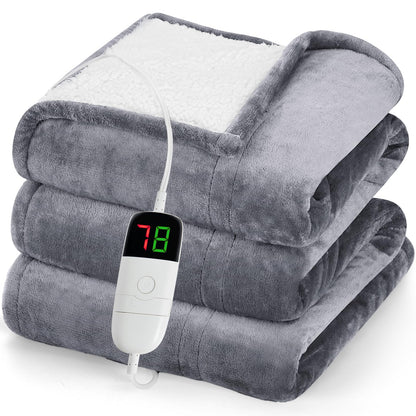 greenoak Heated Blanket Electric Throw 50"X60", Heating Blanket with 10 Heat Levels 8 Hours Auto-Off Overheat Protection, Fall & Winter Lap Office Chair Blanket Dorm Room, Grandma Gift,ETL Misty Grey