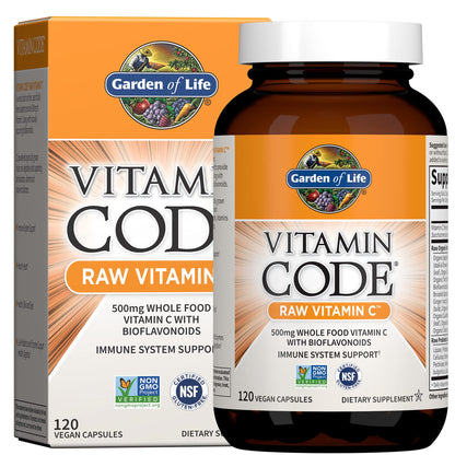 Garden of Life - Vitamin Code Raw VitaminC - 120 Vegan Capsules, 500mg Whole Food VitaminC with Bioflavonoids, Fruits & Veggies, Probiotics, Gluten Free Vitamin-C Supplements for Adults