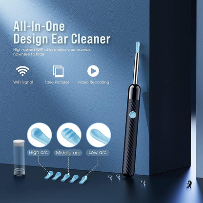 Ear Wax Removal - Earwax Remover Tool with 8 Pcs Ear Set - Ear Canal Cleaner with 1080P Camera - FSA HSA Eligible - Ear Cleaning Kit with 6 Ear Spoon - Ear Camera for iOS & Android (Black)