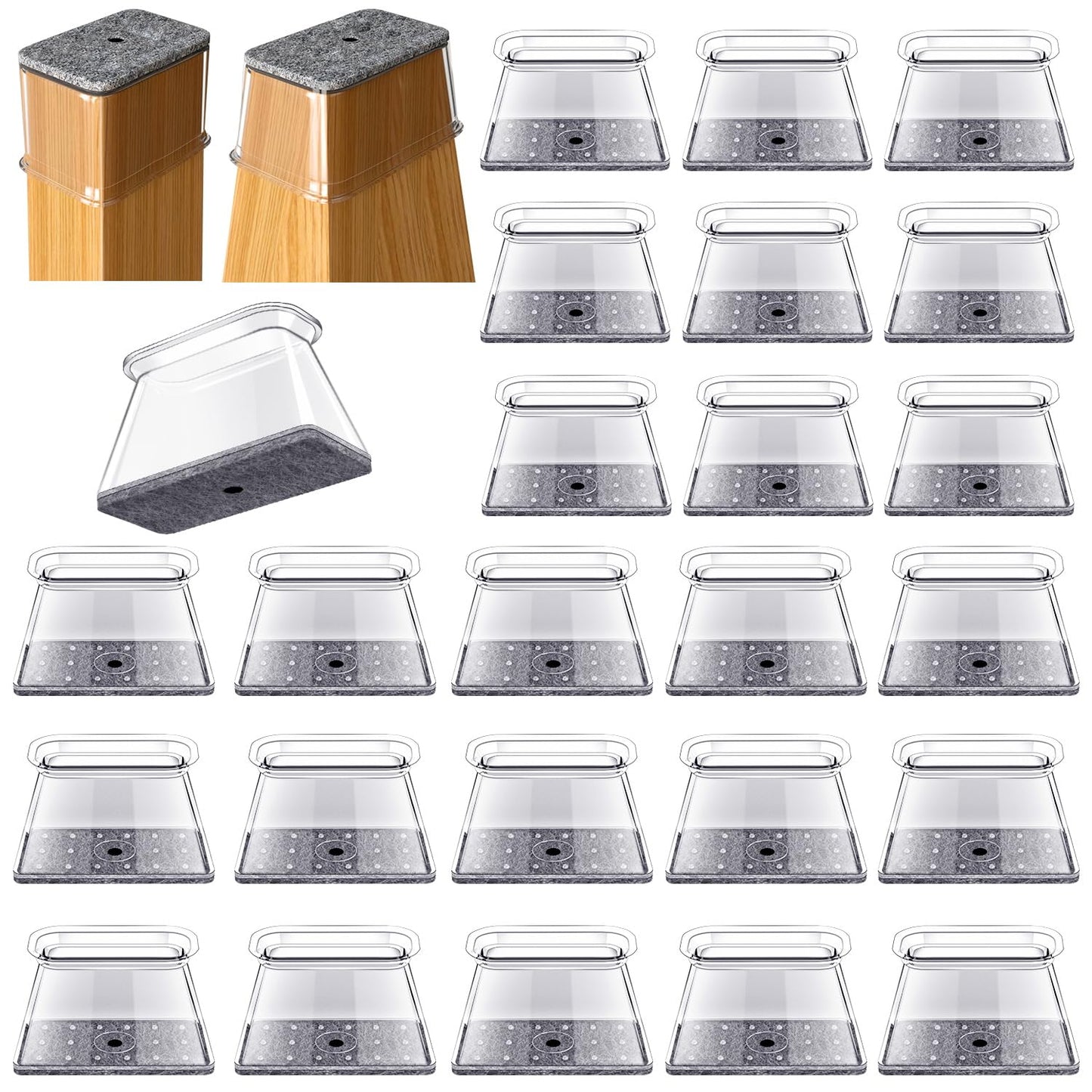 32 Pcs Rectangle Chair Leg Protectors for Hardwood Floors, Silicone Felt Furniture Leg Cover Pad for Protecting Floors from Scratches and Noise, Small (Fit L:1-1/8" to 1-1/2", W:3/4" to 1")