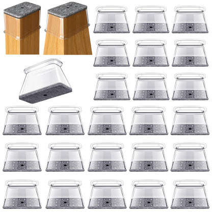 32 Pcs Rectangle Chair Leg Protectors for Hardwood Floors, Silicone Felt Furniture Leg Cover Pad for Protecting Floors from Scratches and Noise, Small (Fit L:1-1/8" to 1-1/2", W:3/4" to 1")