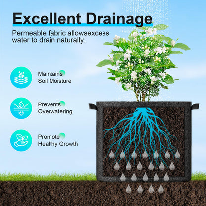 Land Guard 4-Pack Fabric Grow Bags 5 Gallon, 300G Thickened Nonwoven Plant Grow Bags, Grow Pots for Plants, Growing Bags with Handles, Planting Bags for Vegetables, Black