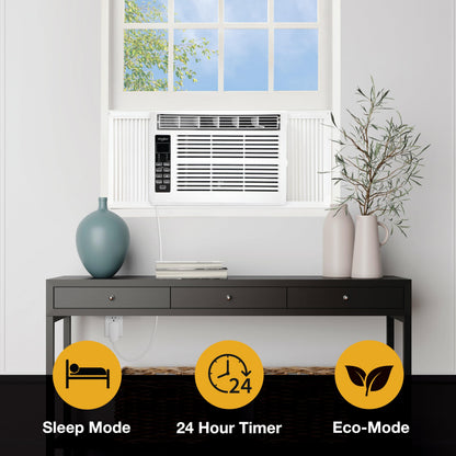 Whirlpool WHAW061CW 6,000 BTU Air Conditioner with Dehumidifier, 115V, Window AC 250 Sq. Ft, Living Room, Bedroom, or Kitchen, with Remote Control, Digital Display, and 24H-Timer, Bright White