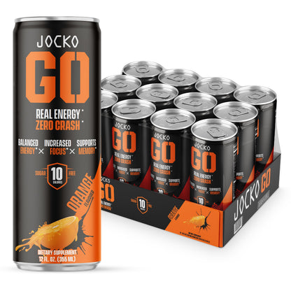 Jocko GO Energy Drink (Afterburner Orange) - KETO, Vitamin B12, Vitamin B6, Electrolytes, L Theanine, Magnesium- Energy Boost, Sugar Free Nootropic Monk Fruit Blend - 12 Pack