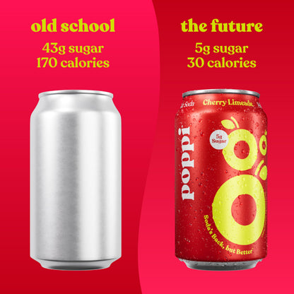 Poppi Sparkling Prebiotic Soda Beverage with Apple Cider Vinegar, Seltzer Water and Fruit Juice, Cherry Limeade Flavor, 12 Fl Oz, Pack of 12, Packaging May Vary