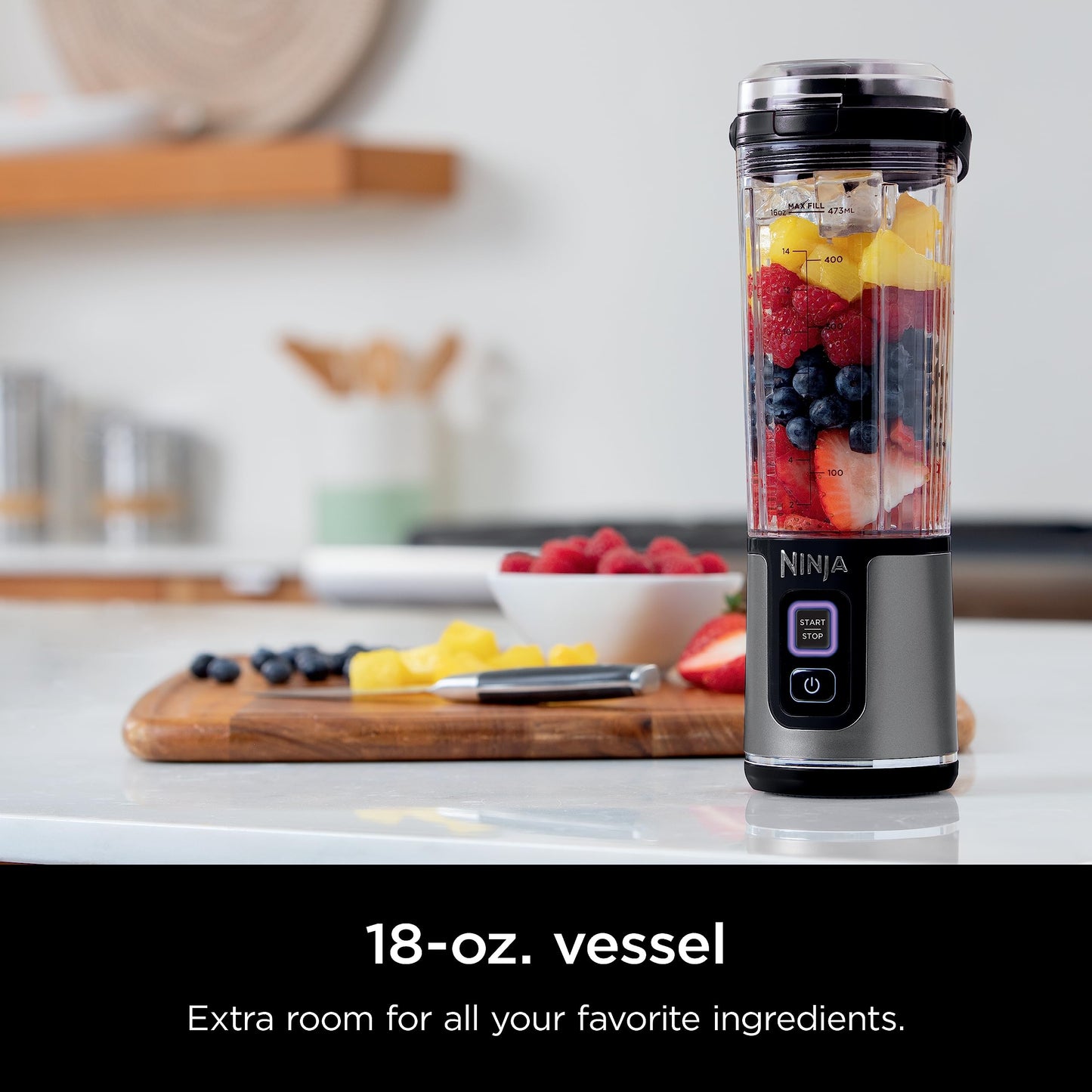 Ninja BC151BK Blast Portable Blender, Cordless, 18oz. Vessel, Personal Blender-for Shakes & Smoothies, BPA Free, Leakproof-Lid & Sip Spout, USB-C Rechargeable, Dishwasher Safe Parts, Black