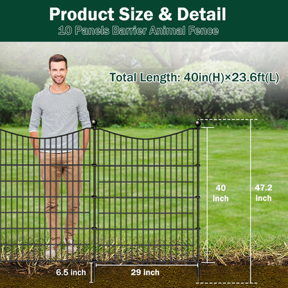 10 Panels Decorative Garden Fence with Gate, 40 in(H) X 23.6 ft(L) No Dig Dog Fence Animal Barrier Outdoor for Yard, Rustproof Metal Garden Edging and Borders, Temporary Fencing Stakes
