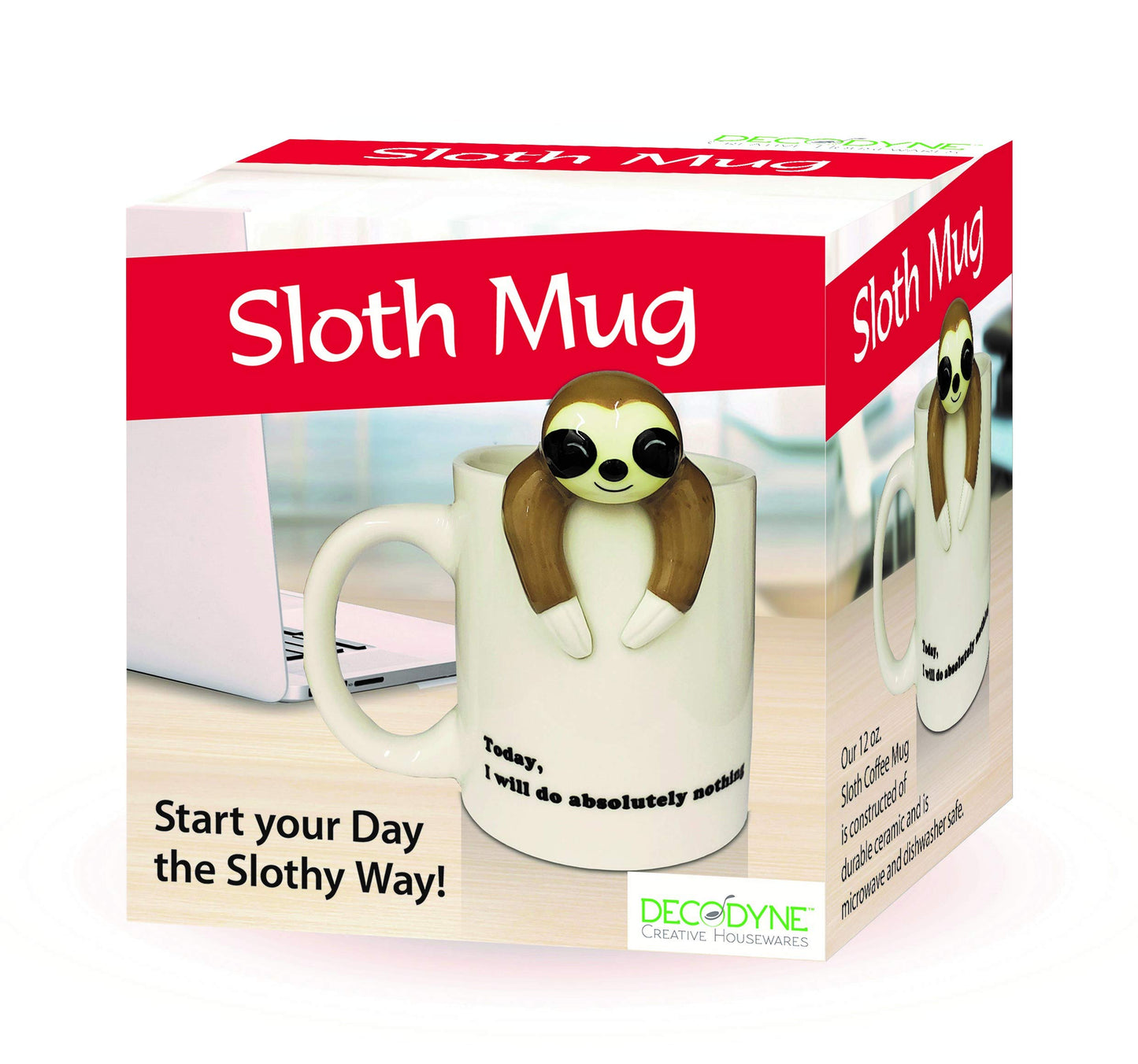 Decodyne Funny Sloth Coffee Mug - Cute Sloth Gifts For Women and Men - White Elephant Gifts for Adults Funny Office Gifts