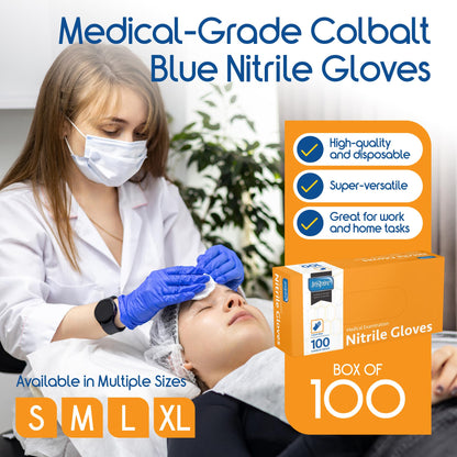 Inspire Cobalt Blue Nitrile Disposable Gloves | 4.5 Nitrile Safety Medical Exam Cooking Cleaning Disposable Chemo Gloves (Blue - Box of 100, Large)