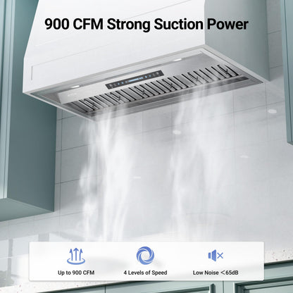 IKTCH 36 inch Built-in/Insert Range Hood 900 CFM, Ducted/Ductless Convertible Duct, Stainless Steel Kitchen Vent Hood with 2 Pcs Adjustable Lights and 3 Pcs Baffle Filters with Handlebar(IKB02-36'')