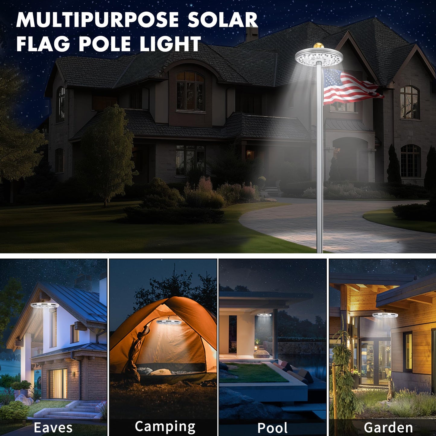 PPQ Flag Pole Light Solar Powered, 29 LED Extra Bright Silver Flagpole Light for 15-30 Ft Poles, Waterproof Lighting on Outdoor Pole Top, Long Hour Dusk to Dawn Auto On/Off