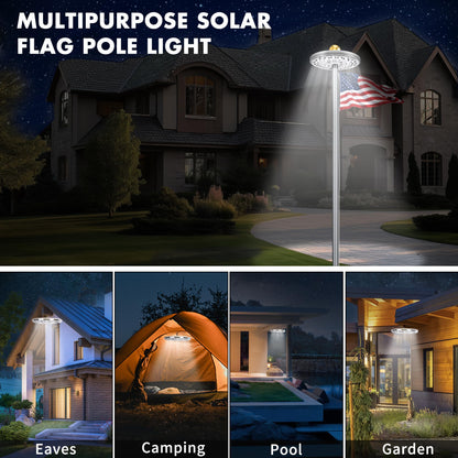 PPQ Flag Pole Light Solar Powered, 29 LED Extra Bright Silver Flagpole Light for 15-30 Ft Poles, Waterproof Lighting on Outdoor Pole Top, Long Hour Dusk to Dawn Auto On/Off