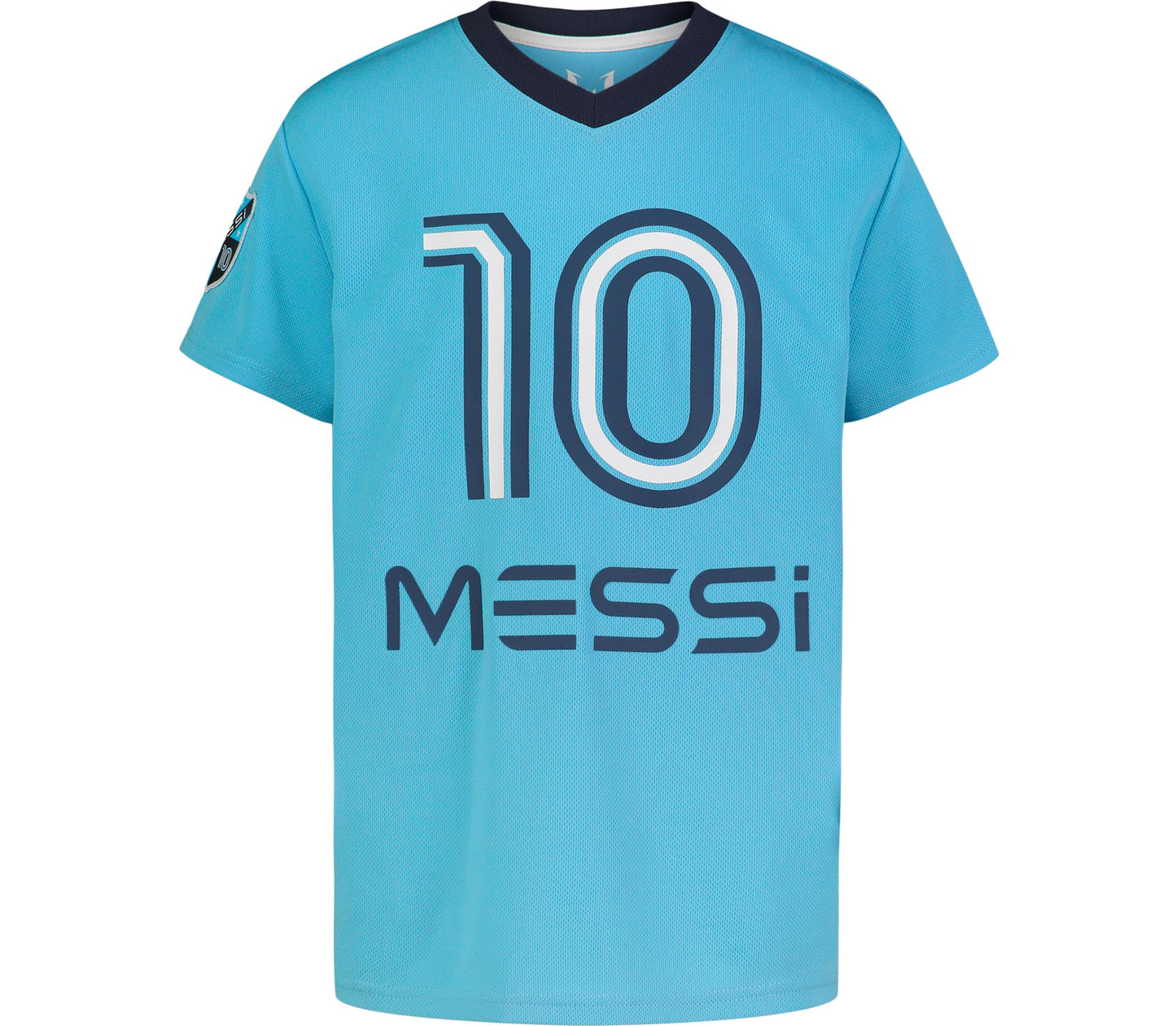 Messi Boys' Lifestyle Short Sleeve Top, Standard Shirt with Logo, Comfortable Fit, AIR Blue, 6