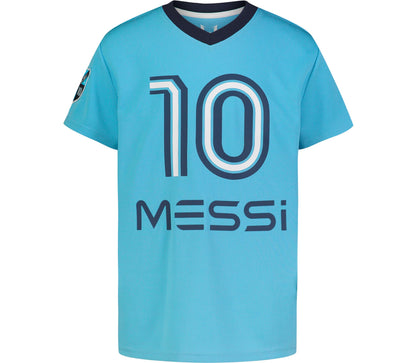 Messi Boys' Lifestyle Short Sleeve Top, Standard Shirt with Logo, Comfortable Fit, AIR Blue, 6