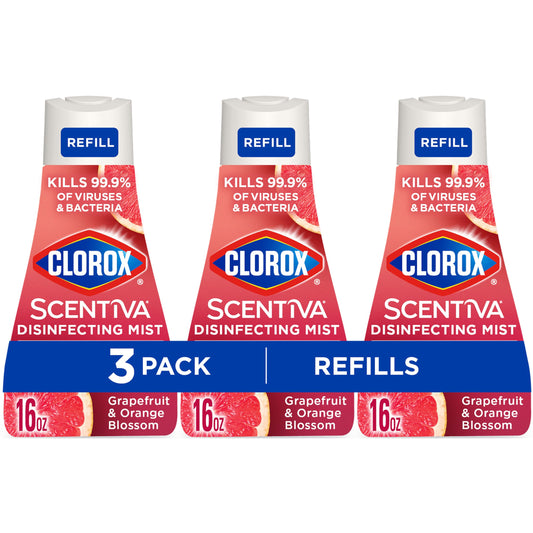 Clorox Scentiva Disinfecting Mist, Grapefruit and Orange Blossom, Refill, 16 Fl Oz Each, Pack of 3