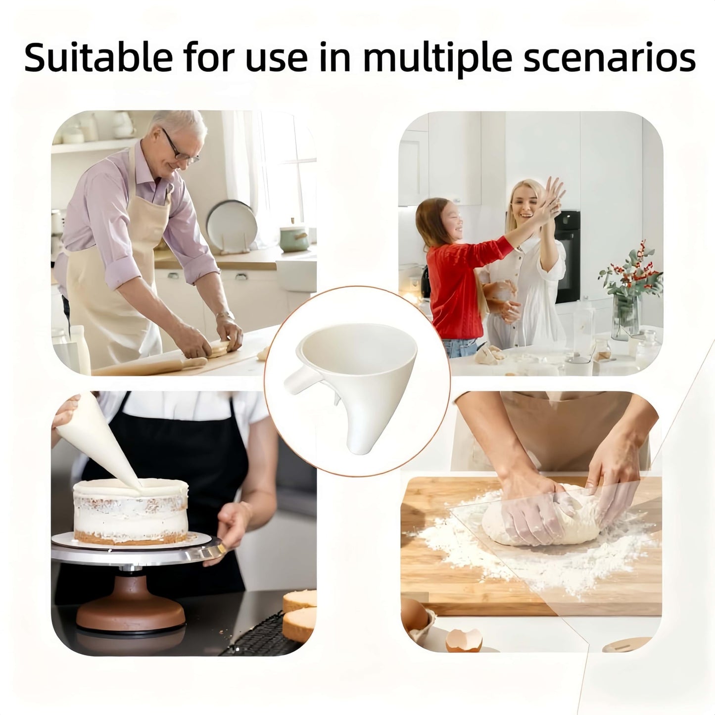 Flour Funnel for KitchenAid Mixer 5 Qt, Anti-Splash Attachment for Tilt-Head Stand Mixer 4.5 & 5 Quart (KSM150), Dishwasher Safe No-Mess Baking Tool, Easy Pour Accessory (White)