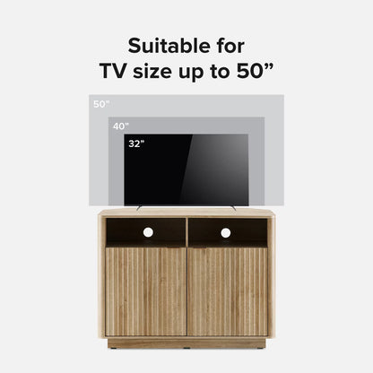 Mopio Brooklyn Mid-Century Modern Storage Cabinet, Corner TV Stand for TVs up to 50" (Oak)