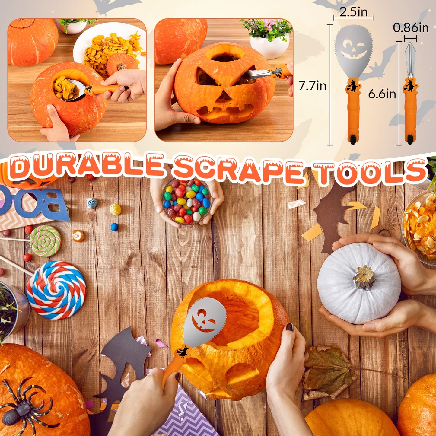 WANNTS Pumpkin Carving Kit Halloween, Safe and Easy Pumpkin Carving Set for Kids, DIY Stainless Steel Pumpkin Carving Tools for Halloween Decoration Jack-O-Lanterns, Gift for Halloween