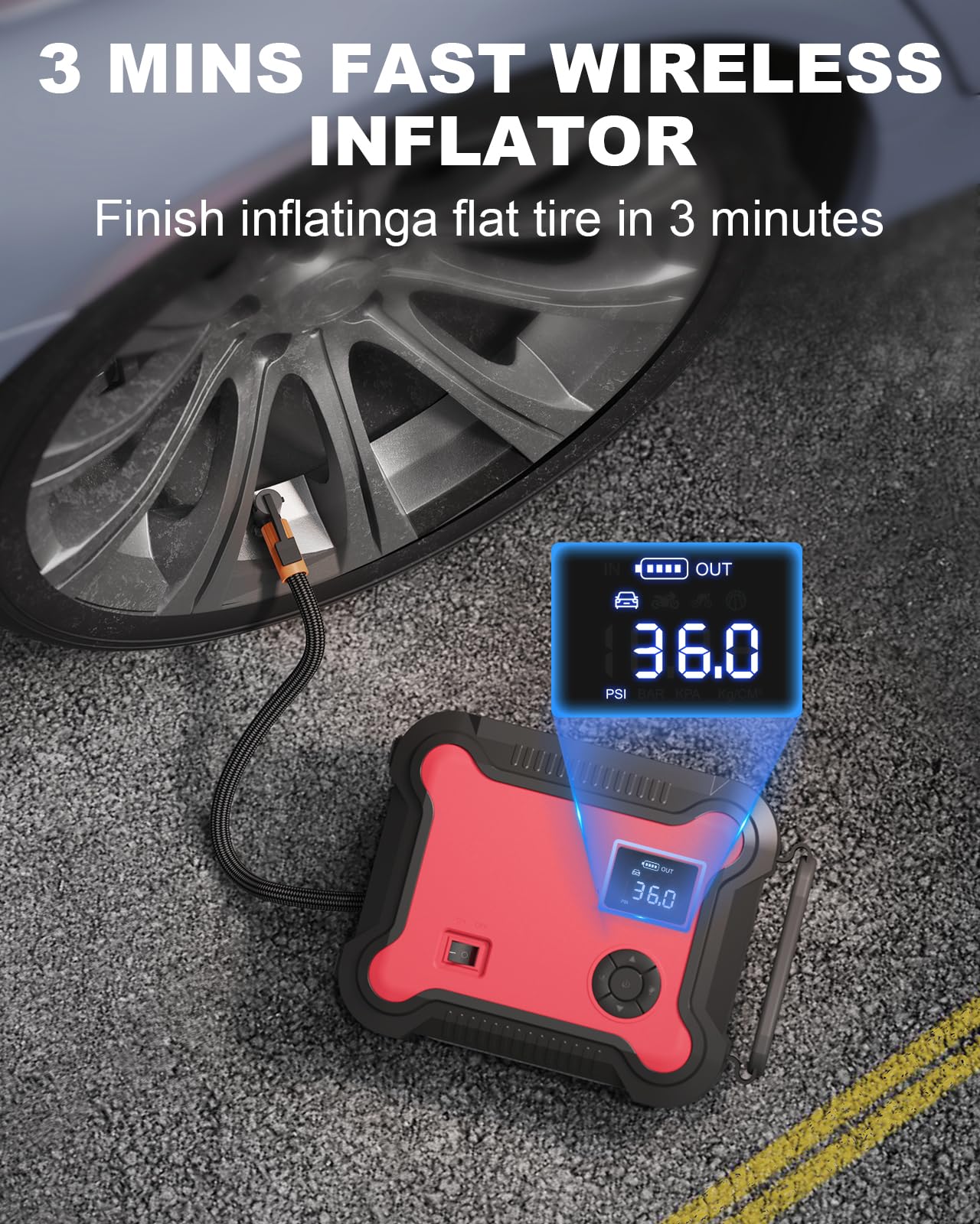 Versatile Car Jump Starter with Air Compressor, 6000A 26800mAh 150PSI (All Gas 8.0L Diesel) Car Battery Jumper Starter Portable Jump Box, Fast Charger with Jumper Cables, 160W DC, Larger Lights